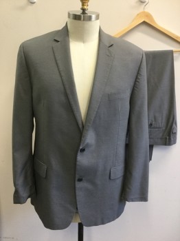 MICHAEL KORS, Gray, White, Polyester, Rayon, Stripes, Gray with Small White Stripes, Single Breasted, Notched Lapel, 2 Buttons,  3 Pockets