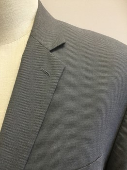 MICHAEL KORS, Gray, White, Polyester, Rayon, Stripes, Gray with Small White Stripes, Single Breasted, Notched Lapel, 2 Buttons,  3 Pockets
