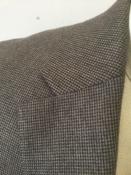 RALPH LAUREN, Brown, Slate Blue, Lt Brown, Polyester, Viscose, Birds Eye Weave, Brown with Slate Blue and Brown Dotted/Birdseye Weave, Single Breasted, Notched Lapel, 2 Buttons, 3 Pockets, Solid Brown Lining