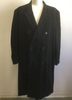 Mens, Coat, Overcoat, JOSEPH & FEISS, Black, Wool, Nylon, Solid, 54L, Double Breasted, Peaked Lapel, 2 Pockets, Solid Black Lining