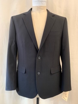 NAUTICA, Black, Polyester, Rayon, Solid, Notched Lapel, Collar Attached, 2 Buttons,  3 Pockets,