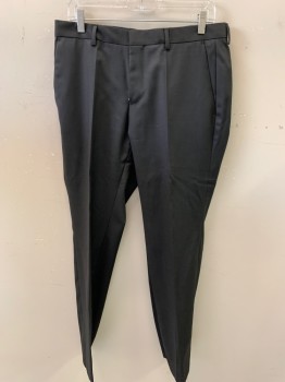 BOSS, Charcoal Gray, Wool, Solid, Flat Front, 4 Pockets,