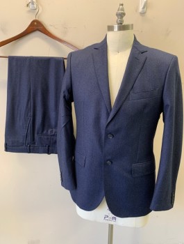 GALANTE, Navy Blue, Wool, Solid, Single Breasted, Notched Lapel, Hand Picked Stitching on Lapel, 2 Buttons,  3 Pockets
