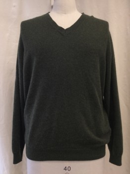Mens, Pullover Sweater, JOHN W NORDSTROM, Green, Cashmere, Heathered, XL, V-neck