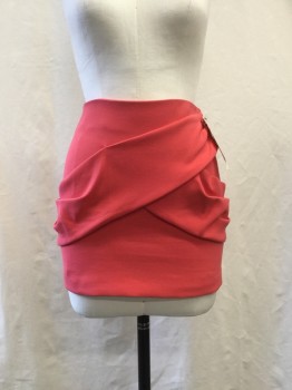 Womens, Skirt, Mini, MAJE, Coral Orange, Poly/Cotton, Viscose, Solid, W 31, 40, Large Pleated Diagonal Design, 2 Pockets,