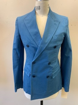 Mens, Sportcoat/Blazer, DOLCE & GABBANA, Blue, Cotton, Elastane, Solid, 38, Double Breasted, Peaked Lapel, 3 Pockets,