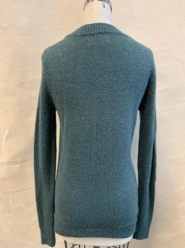 ABERCROMBIE & FITCH, Blue-Gray, Acrylic, Solid, Deep Ribbed Knit V-neck, Long Sleeves, Ribbed Knit Waistband/Cuff