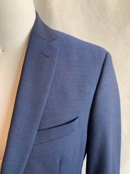 BAR III, Dk Blue, Wool, Solid, Single Breasted, Collar Attached, Notched Lapel, 2 Buttons, 3 Pockets