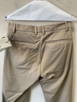 THEORY, Beige, Polyamide, Elastane, Solid, Stretchy Material, Slim Straight Leg, Mid Rise, Zip Fly, 4 Pockets