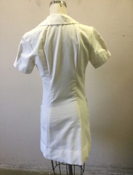N/L, Off White, Cotton, Solid, Finely Ribbed Texture, Short Sleeves, Zip Front, Collar Attached, Mini Length (Has Been Hemmed), 2 Pockets at Hips