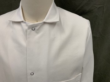 RED KAP, White, Poly/Cotton, Solid, Snap Front, Collar Attached, Long Sleeves, 3 Pockets, Side Seam Pocket Slits