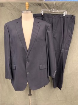 Mens, Suit, Jacket, ROCHESTER, Midnight Blue, Wool, Stripes - Shadow, Stripes - Pin, 52L, Single Breasted, Collar Attached, Notched Lapel, Hand Picked Collar/Lapel, 3 Pockets