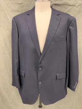 Mens, Suit, Jacket, ROCHESTER, Midnight Blue, Wool, Stripes - Shadow, Stripes - Pin, 52L, Single Breasted, Collar Attached, Notched Lapel, Hand Picked Collar/Lapel, 3 Pockets