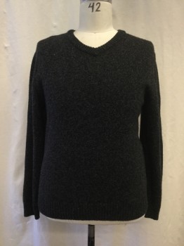 Mens, Pullover Sweater, DKNY, Dk Gray, Wool, Heathered, L, V Neck,