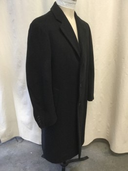 Mens, Coat, Overcoat, JONES NEW YORK, Charcoal Gray, Gray, Wool, Heathered, XL, 46, Notched Lapel, Single Breasted, 3 Buttons, 2 Side Entry Pockets, Back Vent, Knee Length