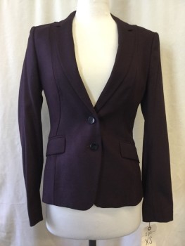 Womens, Suit, Jacket, BOSS, Red Burgundy, Viscose, Wool, Heathered, B 32, 0, W 26, Notched Lapel, Collar Attached, 2 Buttons,  2 Pockets,
