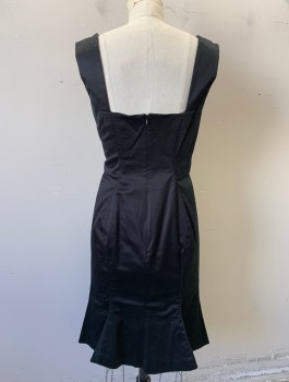 ZAC POSEN, Black, Cotton, Elastane, Solid, 2" Straps, Sweetheart Neckline, Fitted, Knee Length, Geometric Self Panels at Waist, Bust and Hips with Pin Tucked Detail, Invisible Zipper in Back, High End Designer Label