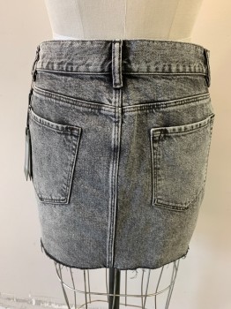 Womens, Skirt, Mini, ALL SAINTS, Charcoal Gray, Cotton, Solid, Faded, 6, 5 Pockets, Zip Fly, Button Closure, Belt Loops, Frayed Hem