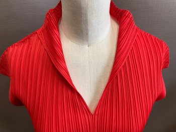 Womens, Top, N/L, Red, Polyester, Solid, B 32, Sleeveless, V-neck, Permanent Pleating