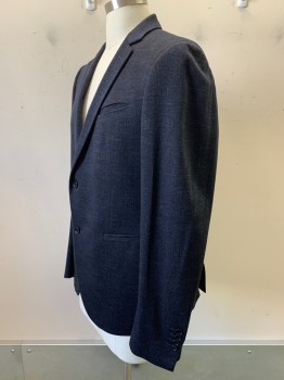 Mens, Suit, Jacket, JOHN VARVATOS, Black, Navy Blue, Gray, Wool, 2 Color Weave, 42R, 2 Buttons, Single Breasted, Notched Lapel, 3 Pockets,