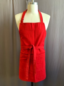 N/L, Red, Polyester, Cotton, Solid, Adjustable Halter Strap, Waist Wrap Around Tie, 2 Pockets