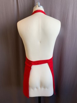 N/L, Red, Polyester, Cotton, Solid, Adjustable Halter Strap, Waist Wrap Around Tie, 2 Pockets