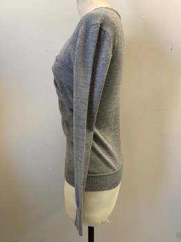 Womens, Pullover, VICTOR ROFF, Gray, Wool, Solid, B36, Long Sleeves, Odd Tucks Center Front, Crew Neck,
