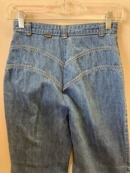 DITTOS, Denim Blue, Cotton, High Waist, Zip Front, Chevron Style Double Stitched Seams @ Back, Bell Bottoms