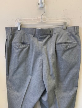 Mens, Suit, Pants, TOMMY HILFIGER, Gray, White, Wool, Stripes - Pin, In:28+, W:38, Flat Front, Button Tab Waist, Zip Fly, 4 Pockets, Belt Loops