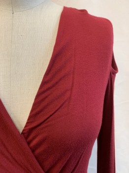 Womens, Top, BAILEY/44, Dk Red, Rayon, Spandex, Solid, S, V-N, L/S, Gathered Front, Cutouts At Shoulders