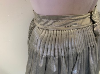 Womens, Historical Fiction Skirt, PERIOD CORSETS, Silver, Synthetic, Solid, W 28, Silver Embroidered Front Hem Panel, Cartridge Pleats, Heavily Beaded  Silver Beads and Embroidery, Hook & Eye and Snap Back, Medieval/Renaissance