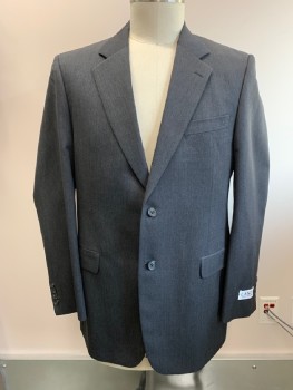 Mens, Suit, Jacket, LANZA MALIBU, Dk Gray, Wool, Solid, 43L, Single Breasted, 2 Buttons, 3 Notched Lapel, No Back Vent