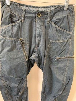 G-RAW, Dk Gray, Cotton, Solid, Rip-Stop, Multiple Zippers, Small Hole Back Left See Detail Photo,