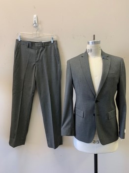 Ryan Seacrest , Gray, Polyester, Rayon, Birds Eye Weave, Two Button, 2" Lapel with Flap Sleeves, Black Buttons and Double Vents,