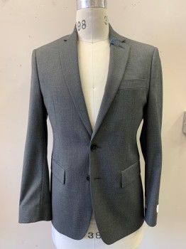 Ryan Seacrest , Gray, Polyester, Rayon, Birds Eye Weave, Two Button, 2" Lapel with Flap Sleeves, Black Buttons and Double Vents,