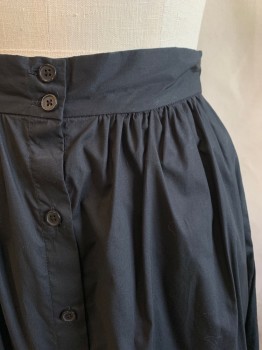 Womens, Skirt, Below Knee, WHO WHAT WEAR, Black, Cotton, Solid, S, Button Front, Elastic Waistband, Gathered Waistband