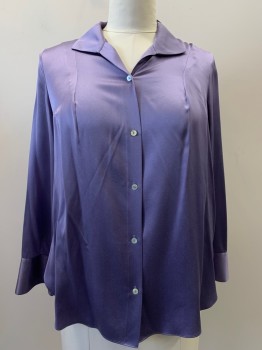 Womens, Blouse, VINCE, Lavender Purple, Silk, Solid, XL, L/S, Buttons Front, Collar Attached,