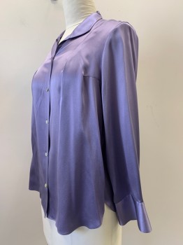 VINCE, Lavender Purple, Silk, Solid, L/S, Buttons Front, Collar Attached,