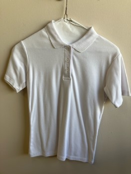 CAMBRIDGE CLASSICS, White, Cotton, Polyester, Solid, Girls, 3 Btns, Scallopped Trimmed Collar, S/S, CF