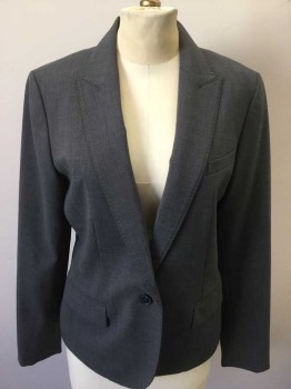 ANNE KLEIN, Gray, Polyester, Wool, Solid, 1 Button, Peaked Lapel, Hand Picked Collar/Lapel,