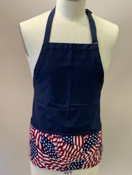 DAYSTAR, Navy Blue, Red, White, Cotton, Americana, Bib Apron, Adjustable Straps, 3 Front Pockets With American Flag Pattern, Tie Back