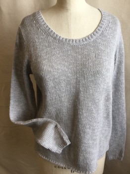 Womens, Pullover Sweater, JAMES PERSE, Lt Gray, Cotton, Solid, M, Ribbed Round Neck,  Long Sleeves Cuffs & Hem