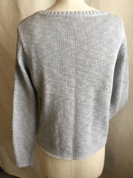 Womens, Pullover Sweater, JAMES PERSE, Lt Gray, Cotton, Solid, M, Ribbed Round Neck,  Long Sleeves Cuffs & Hem