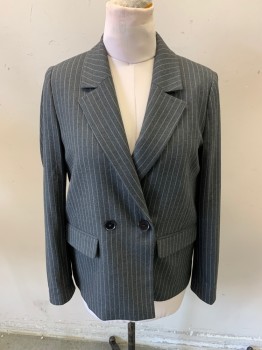 Womens, Blazer, ANINE BING, Dk Gray, White, Polyester, Viscose, Stripes - Pin, S, Double Breasted, Notched Lapel, 2 Buttons, Patch Pockets, Single Vent, 3 Button Sleeves