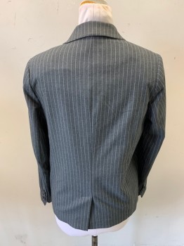 Womens, Blazer, ANINE BING, Dk Gray, White, Polyester, Viscose, Stripes - Pin, S, Double Breasted, Notched Lapel, 2 Buttons, Patch Pockets, Single Vent, 3 Button Sleeves