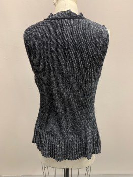 Womens, Top, DKNY, Black, Gray, White, Polyester, Stripes - Static , M, Accordion Pleat, Stand Collar, Black Neck Tie Attached, Sleeveless