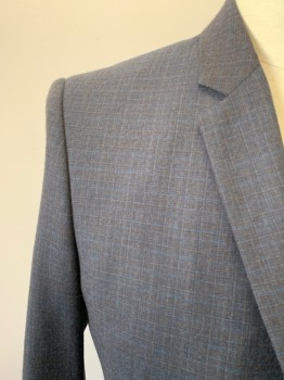 Mens, Sportcoat/Blazer, PAUL SMITH, Dk Blue, Black, Brown, Wool, Plaid, 44, Notched Lapel, Single Breasted, Button Front, 2 Buttons, 3 Pockets
