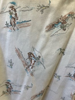 LEVI'S, Lt Beige, Sky Blue, Brown, Green, Gray, Poly/Cotton, Print, LS, Snap Front, CA, Yoke Front/Back, 3 Snap Cuff, Two Pckts, Cowboy Riding Horse & Cactus Print