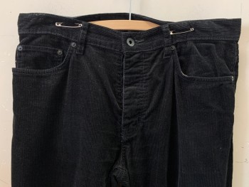 Mens, Casual Pants, John Varuatos, Black, Cotton, Solid, 34/33, Corduroy Texture, F.F, Top Pockets, Button Front,