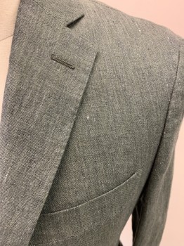 Mens, Sportcoat/Blazer, ANGELICO, Sage Green, Gray, Linen, 2 Color Weave, 36S, Single Breasted, 2 Buttons,  Notched Lapel, 3 Pockets 2 Patch,